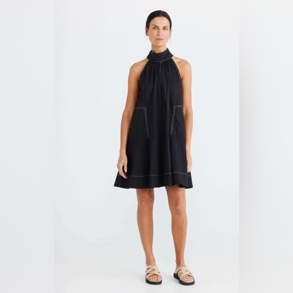 Brave + True Black Halter Neck Rose All Day Dress Large NWT